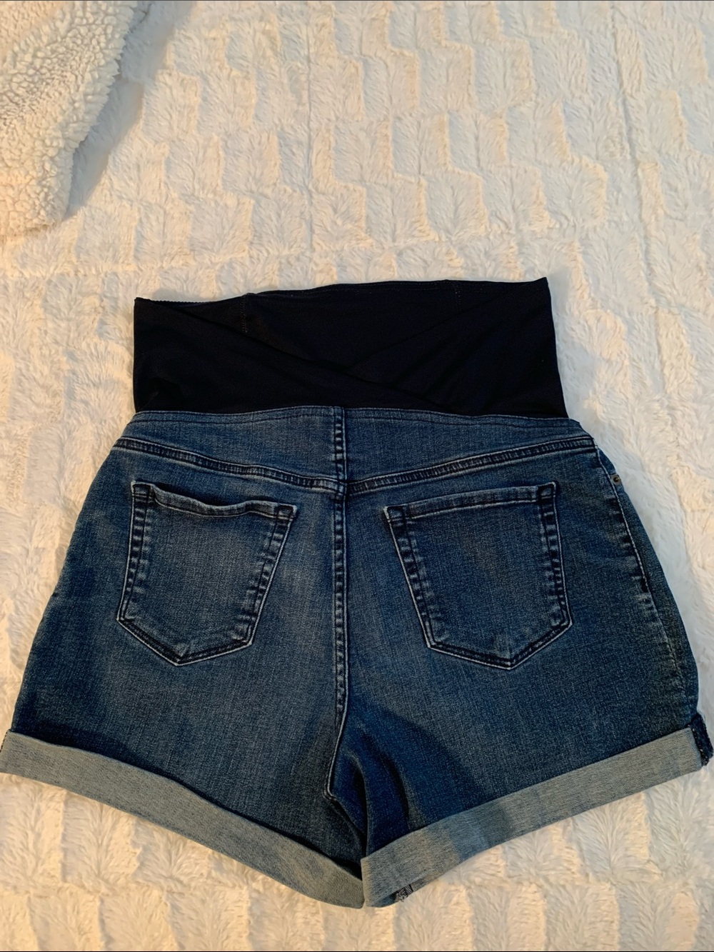 Isabel Maternity by Ingrid & Isabel Blue Denim Shorts with Black Belly Panel - Picture 2 of 4
